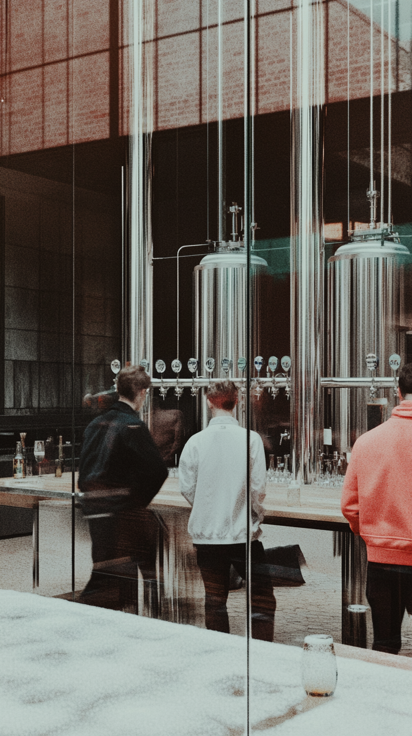Berlin Beer Week Collaboration — brewery interior with warm amber industrial light.