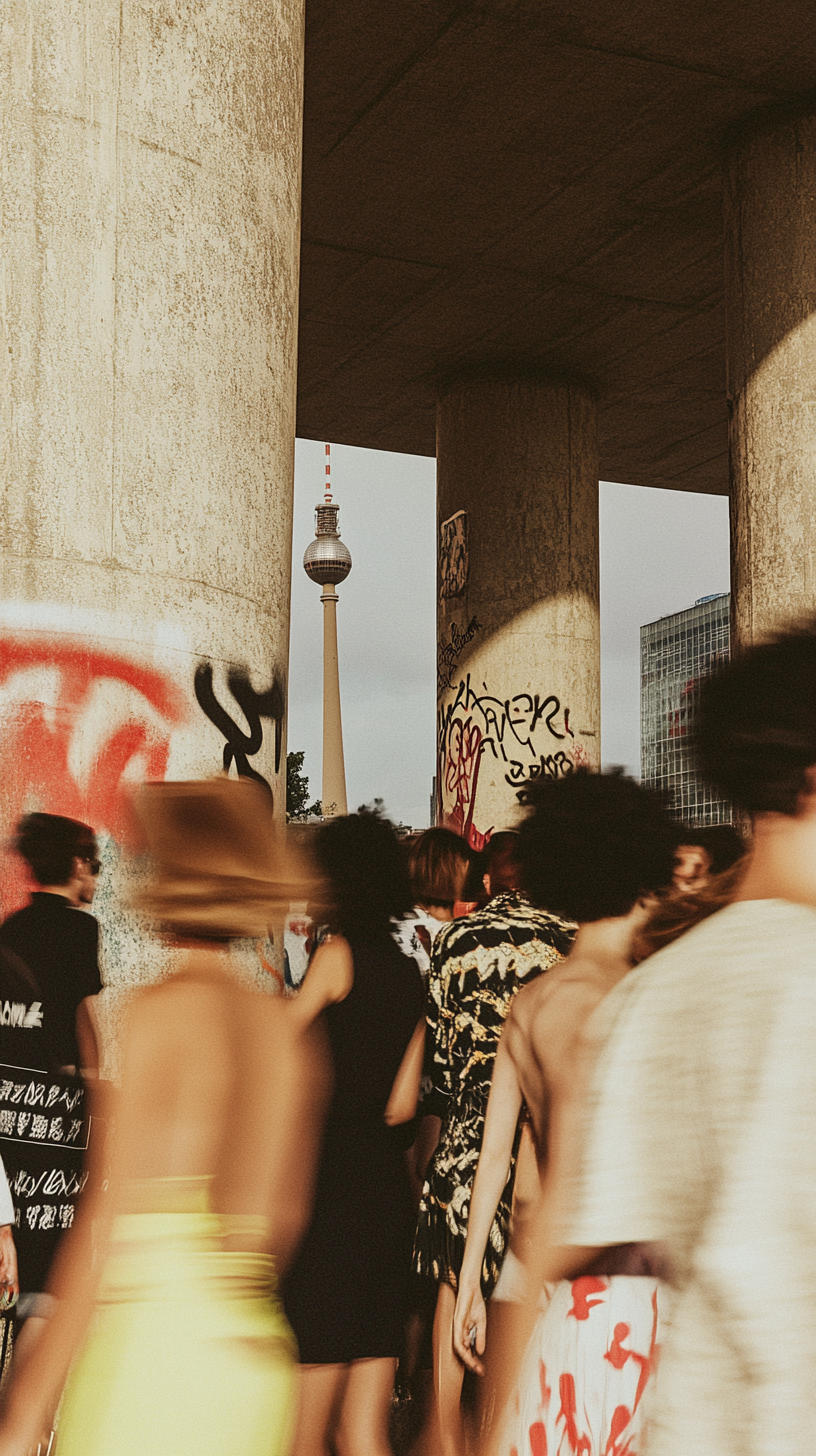 European Road 2026 After Party in Berlin — summer night courtyard party silhouettes.